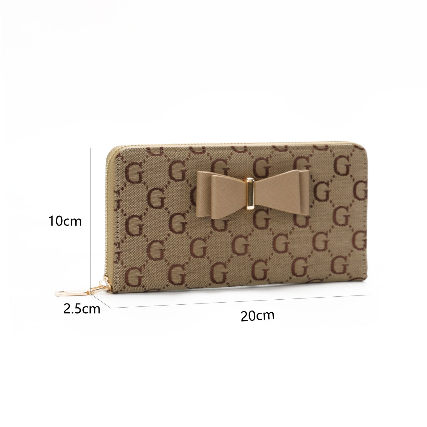 GESSY LOGO PRINT LONG PURSE WITH BOW TIE IN BROWN