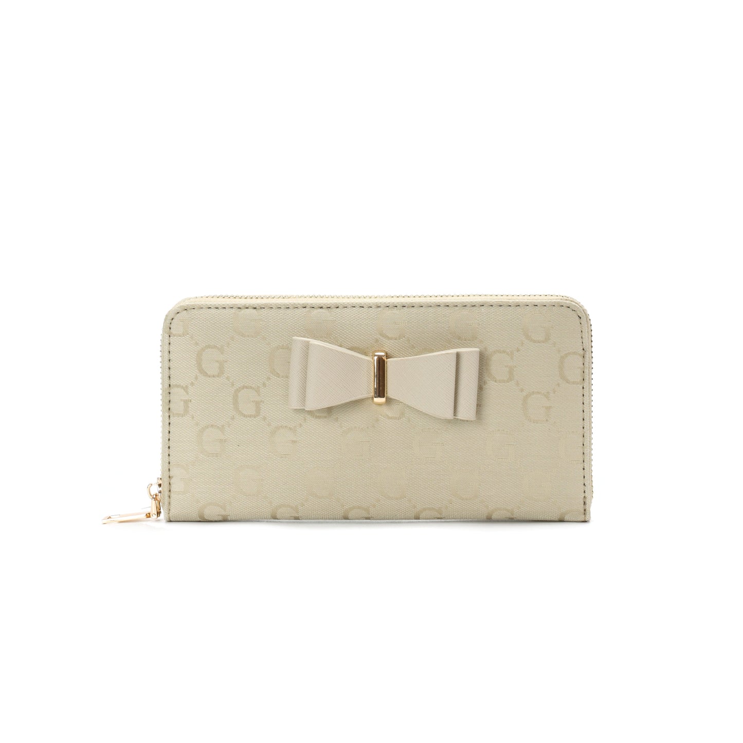 GESSY LOGO PRINT LONG PURSE WITH BOW TIE IN CREAM