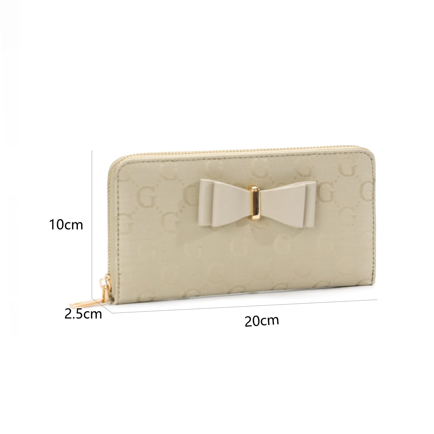 GESSY LOGO PRINT LONG PURSE WITH BOW TIE IN CREAM