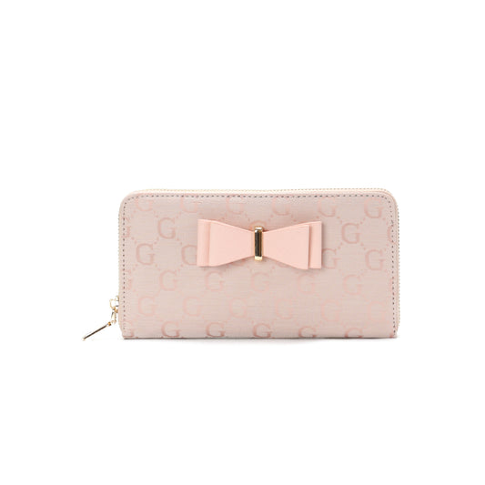 GESSY LOGO PRINT LONG PURSE WITH BOW TIE IN PINK