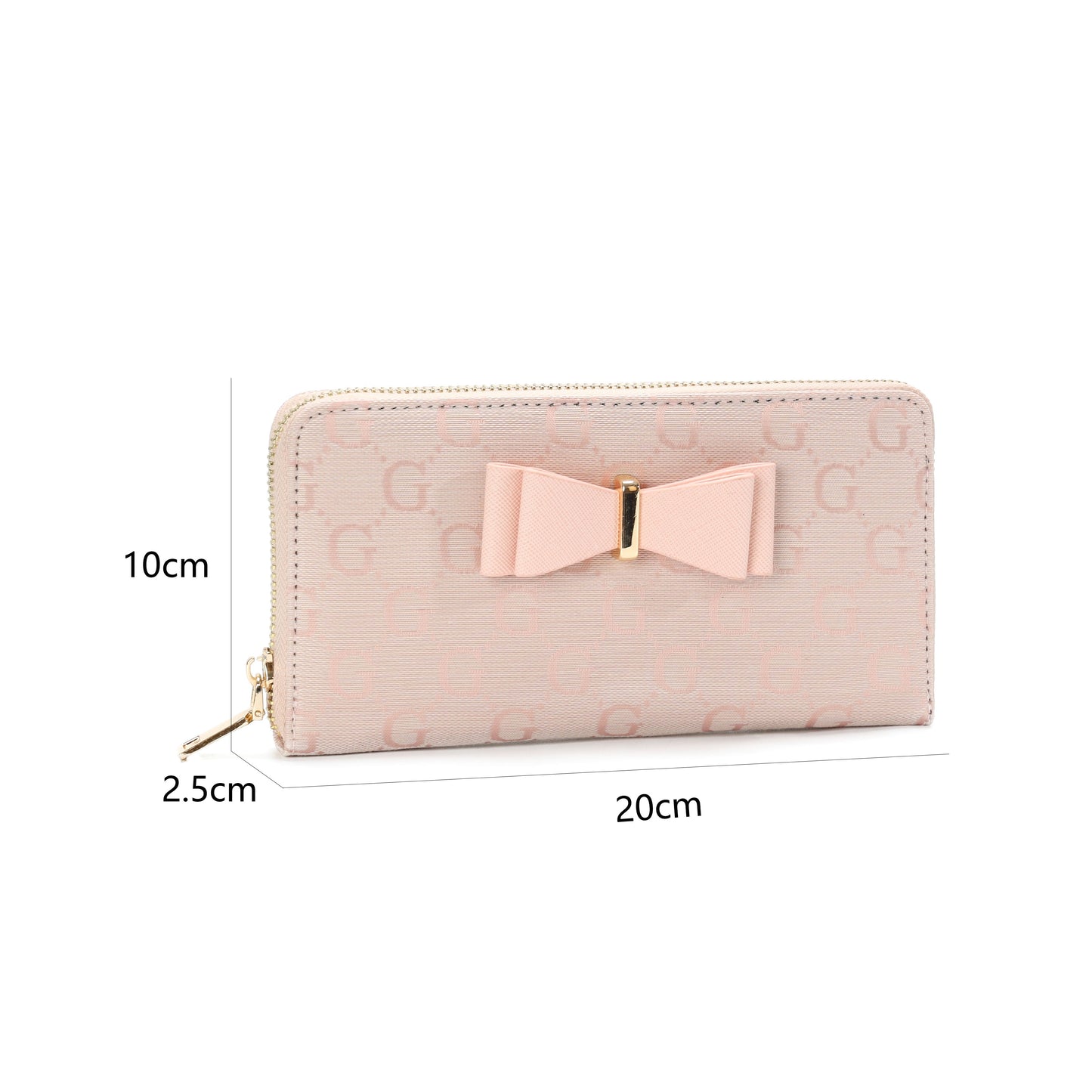GESSY LOGO PRINT LONG PURSE WITH BOW TIE IN PINK