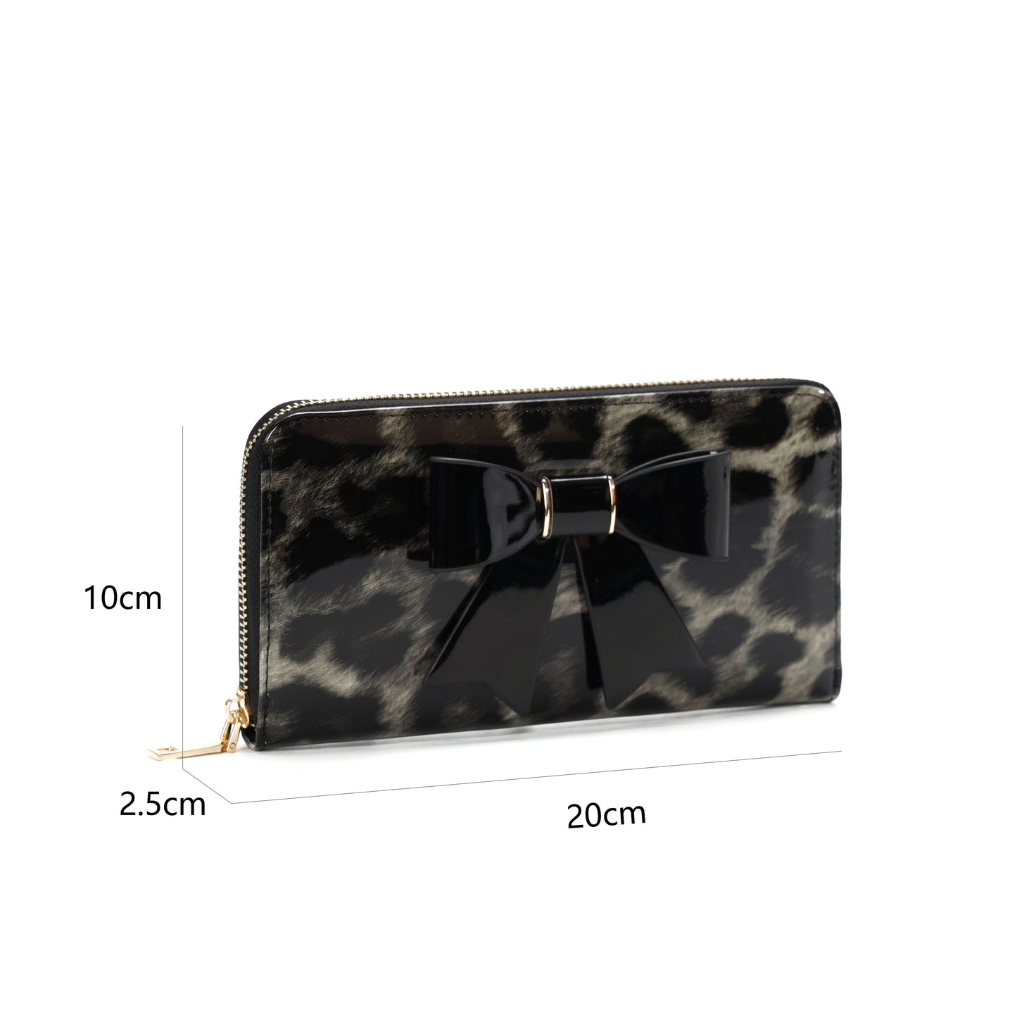 GESSY LEOPARD PRINT LONG PURSE WITH BOW TIE IN BLACK