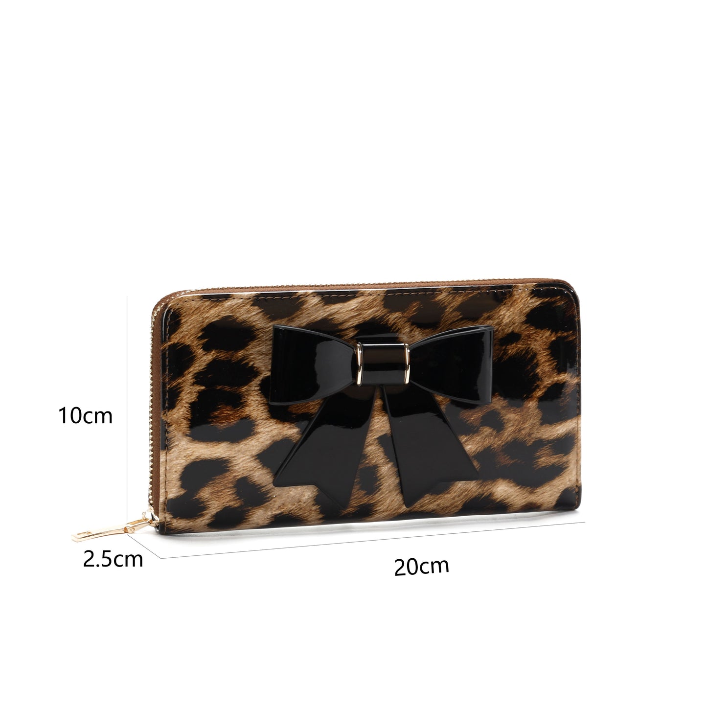 GESSY LEOPARD PRINT LONG PURSE WITH BOW TIE IN BROWN