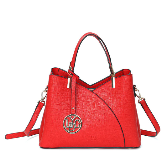 LYDC IRREGULAR LEATHER HANDBAG WITH METAL LOGO PAD IN RED