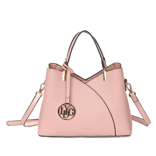 LYDC IRREGULAR LEATHER HANDBAG WITH METAL LOGO PAD IN DARK PINK