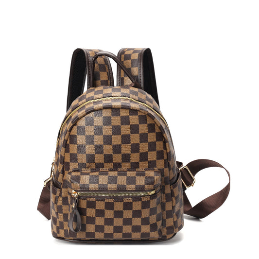 GESSY PU LEATHER CHECKERED PRINT PACKBAG IN COFFEE