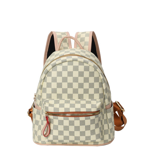 GESSY PU LEATHER CHECKERED PRINT PACKBAG IN WHITE