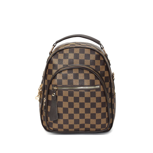 GESSY CHECKERBOARD BACKPACK IN COFFEE