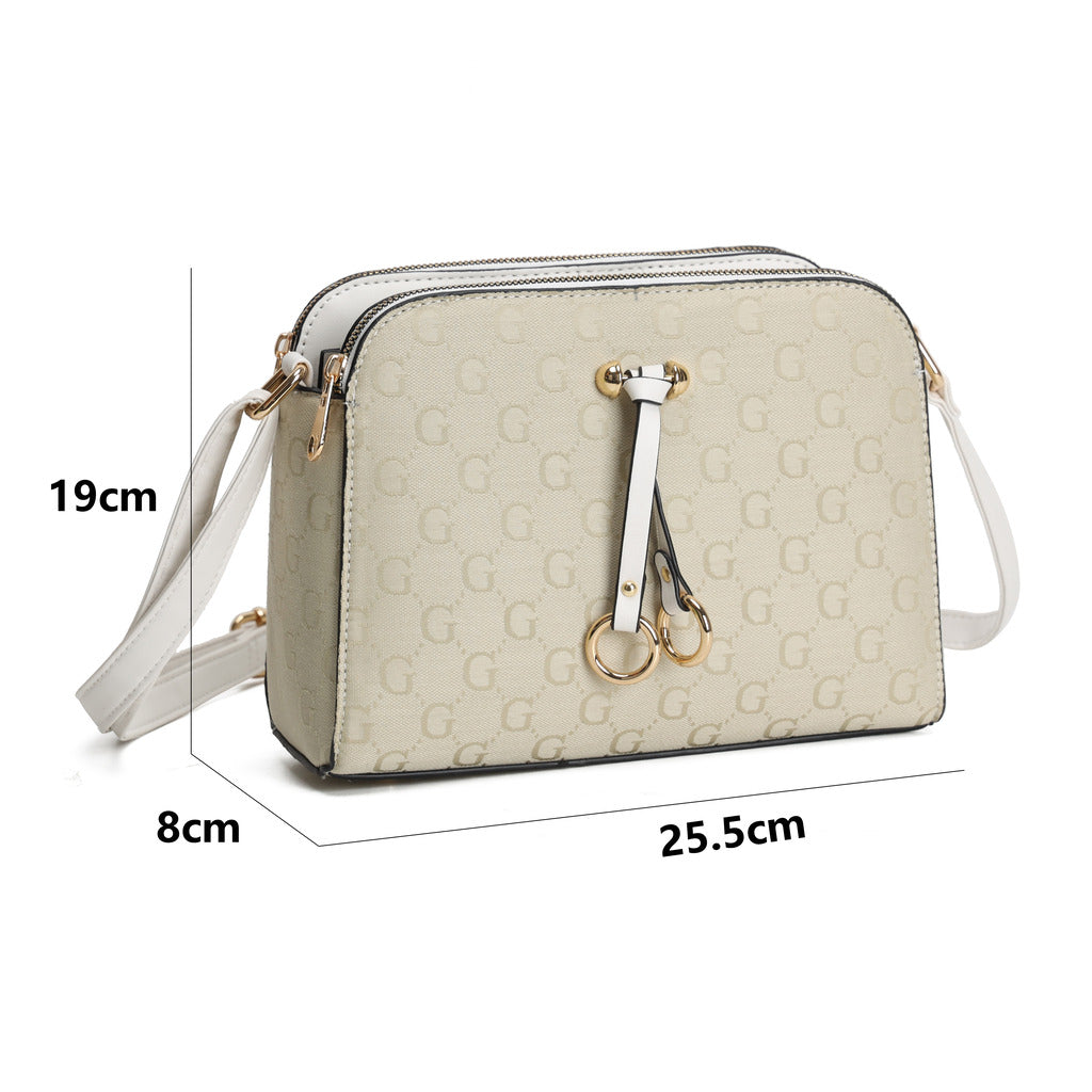 GESSY LOGO PRINT RING DECOR HANDBAG IN CREAM