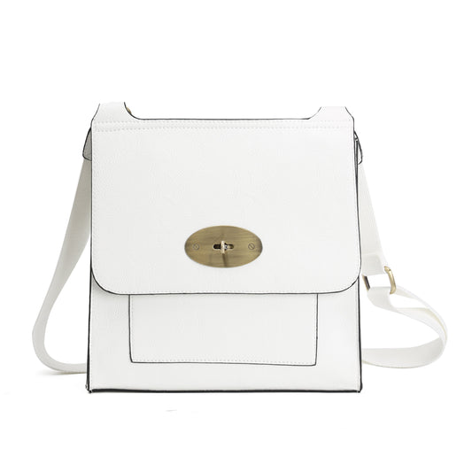 GESSY MESSENGER CROSS BODY BAG TWIST LOCKER IN WHITE