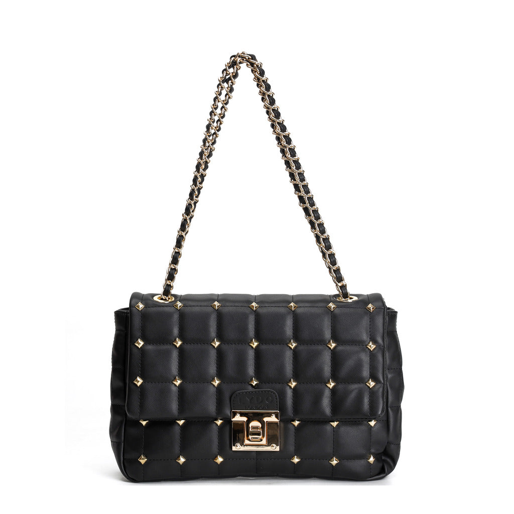 LYDC RIVET LATTICE QUILTED FLAP CHAIN BAG IN BLACK