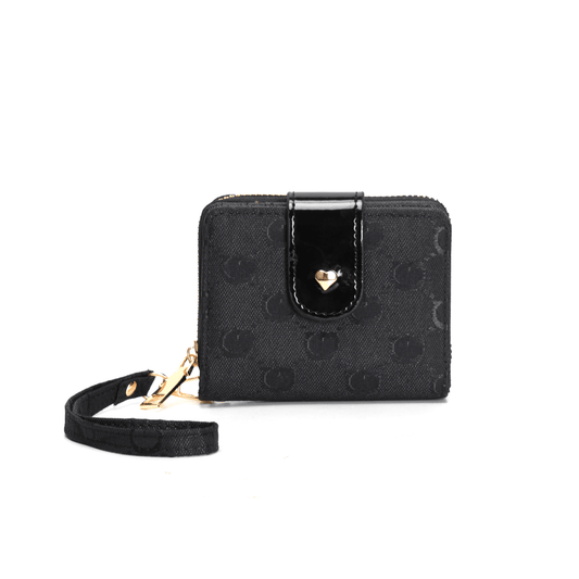 GESSY RETRO LOGO PRINT SHORT PURSE IN BLACK