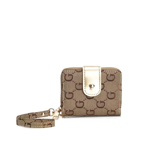 GESSY RETRO LOGO PRINT SHORT PURSE IN BROWN