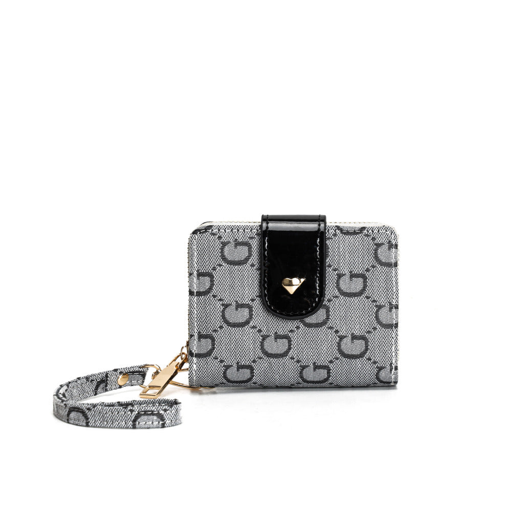 GESSY RETRO LOGO PRINT SHORT PURSE IN GREY