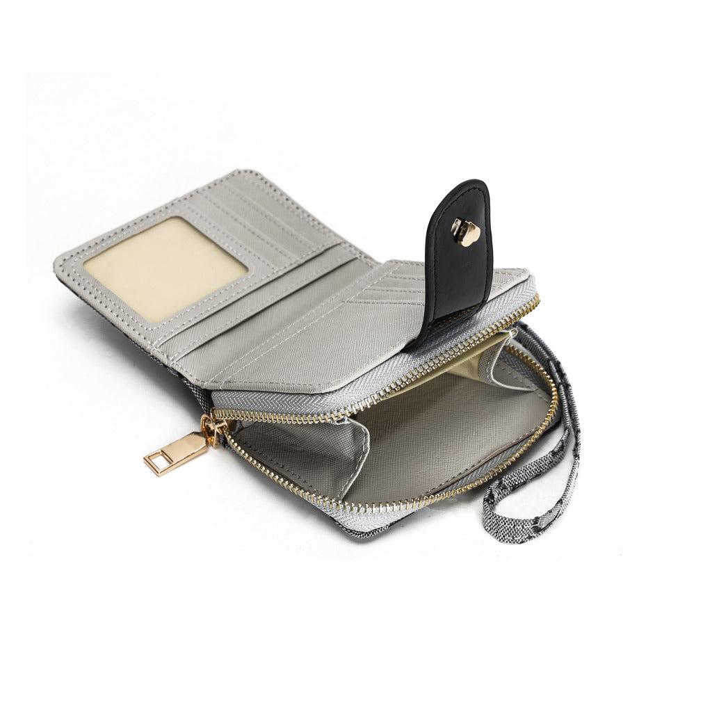 GESSY RETRO LOGO PRINT SHORT PURSE IN GREY
