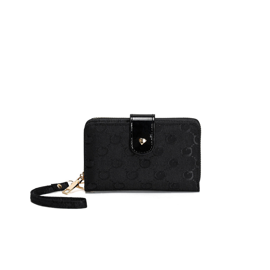 GESSY RETRO LOGO PRINT MEDIUM SIZE PURSE IN BLACK