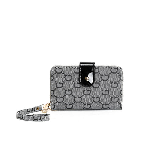 GESSY RETRO LOGO PRINT MEDIUM SIZE PURSE IN GREY