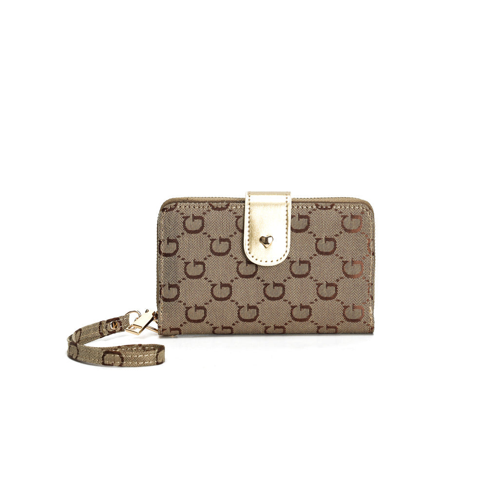 GESSY RETRO LOGO PRINT MEDIUM SIZE PURSE IN BROWN