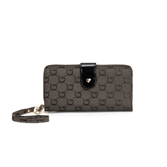 GESSY RETRO LOGO PRINT LONG PURSE IN COFFEE