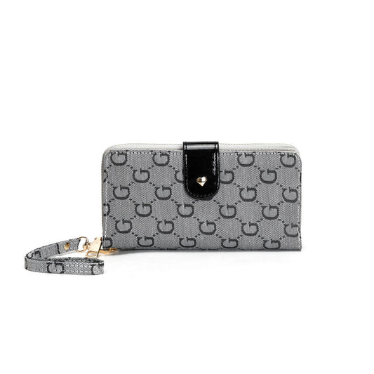 GESSY RETRO LOGO PRINT LONG PURSE IN GREY