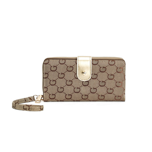 GESSY RETRO LOGO PRINT LONG PURSE IN BROWN