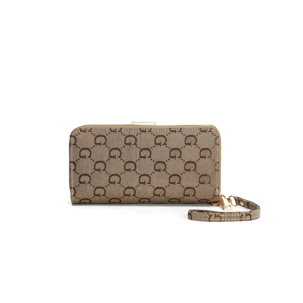 GESSY RETRO LOGO PRINT LONG PURSE IN BROWN