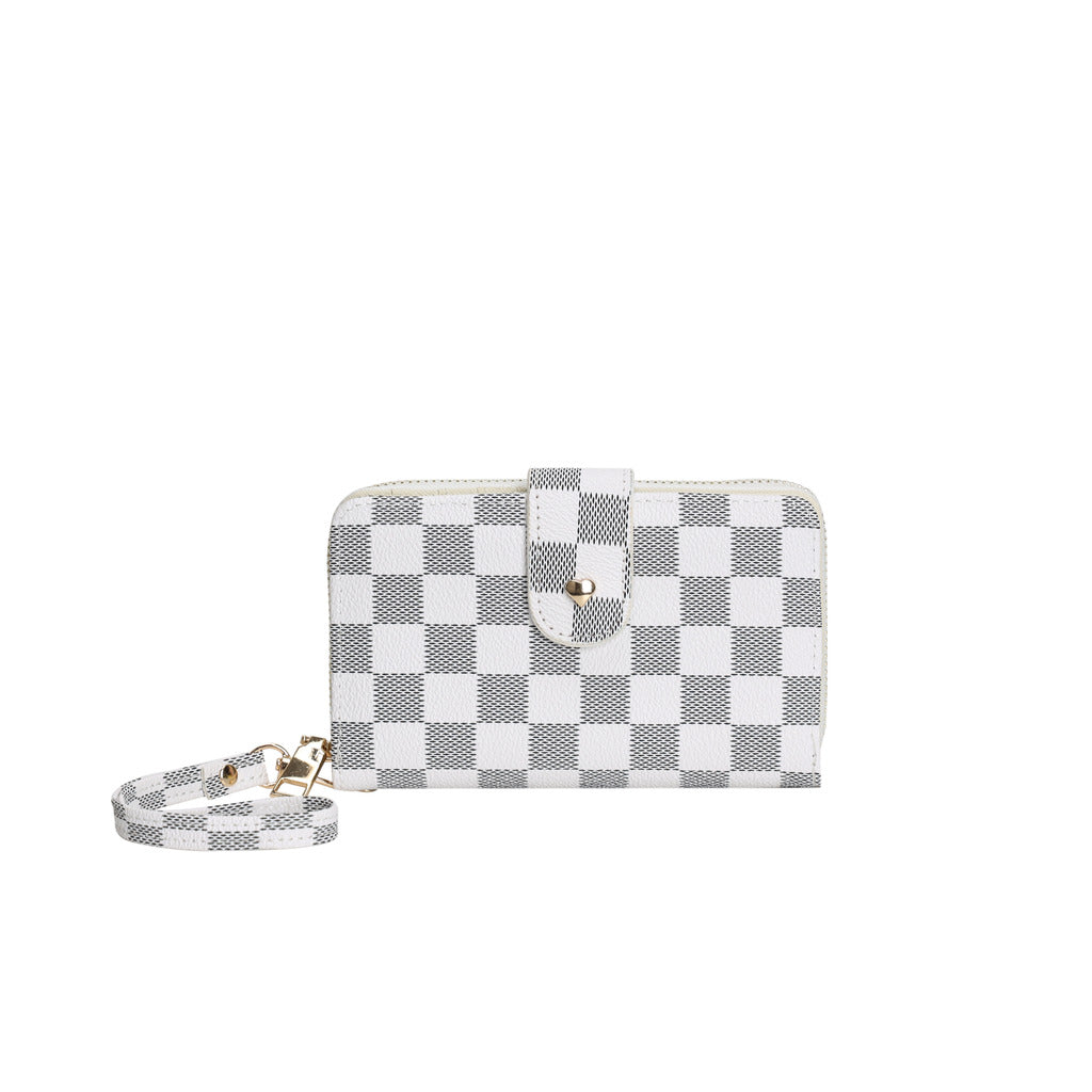 GESSY CHECKERED PRINT WALLET WITH LANYARD IN WHITE