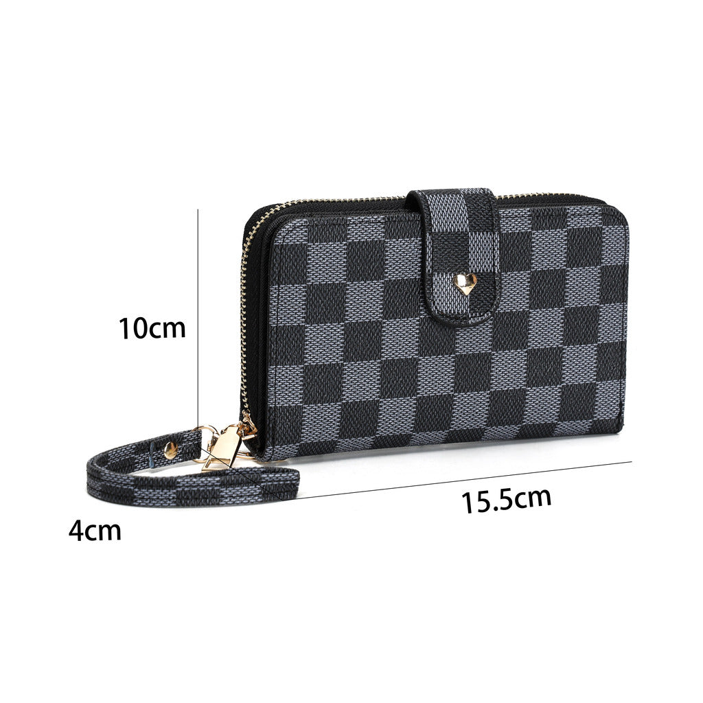 GESSY CHECKERED PRINT WALLET WITH LANYARD IN BLACK