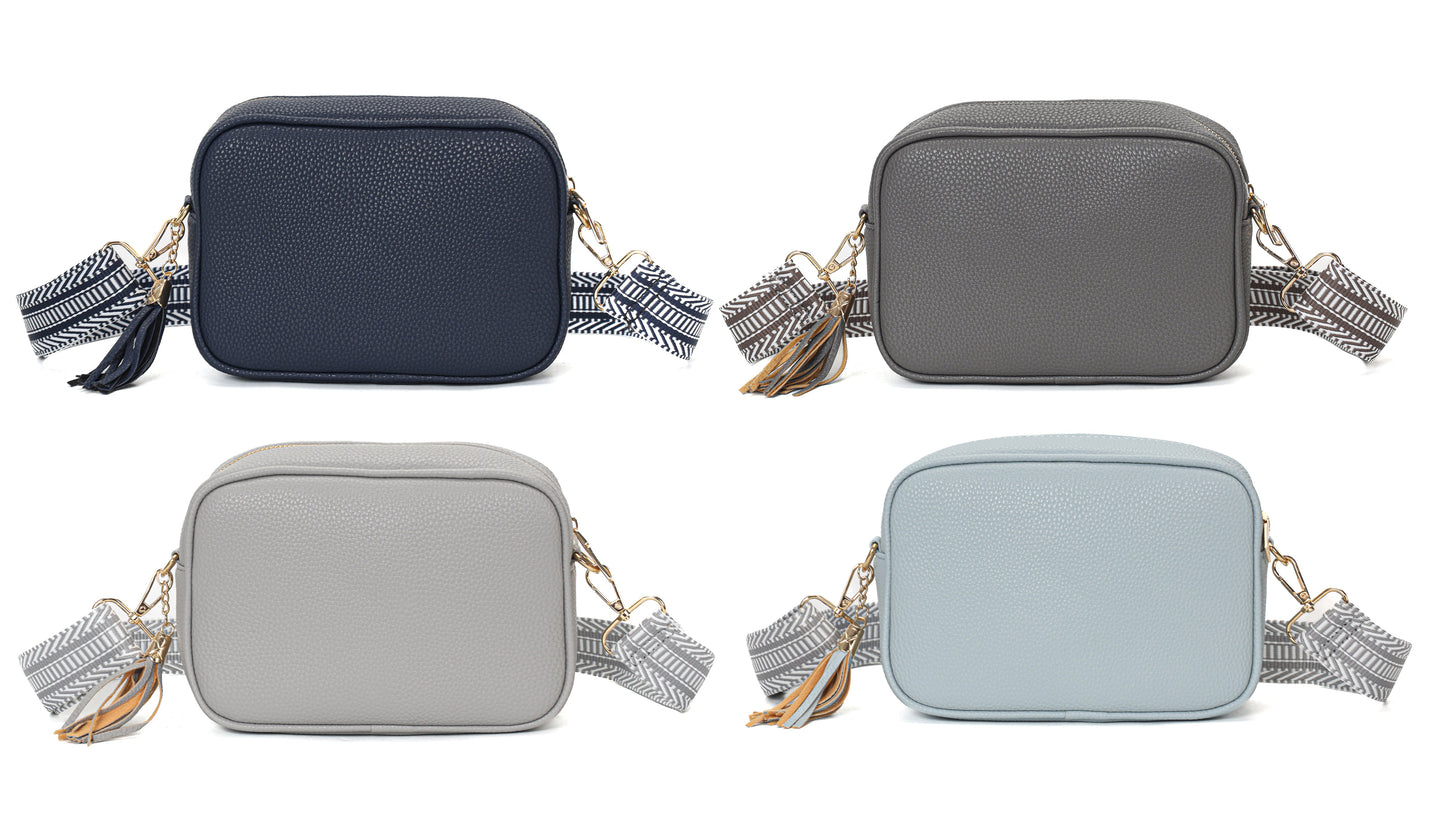 GESSY CAMERA TASSEL CLUTCH BAG WITH OPTIONAL PATTERNED SHOULDER STRAP