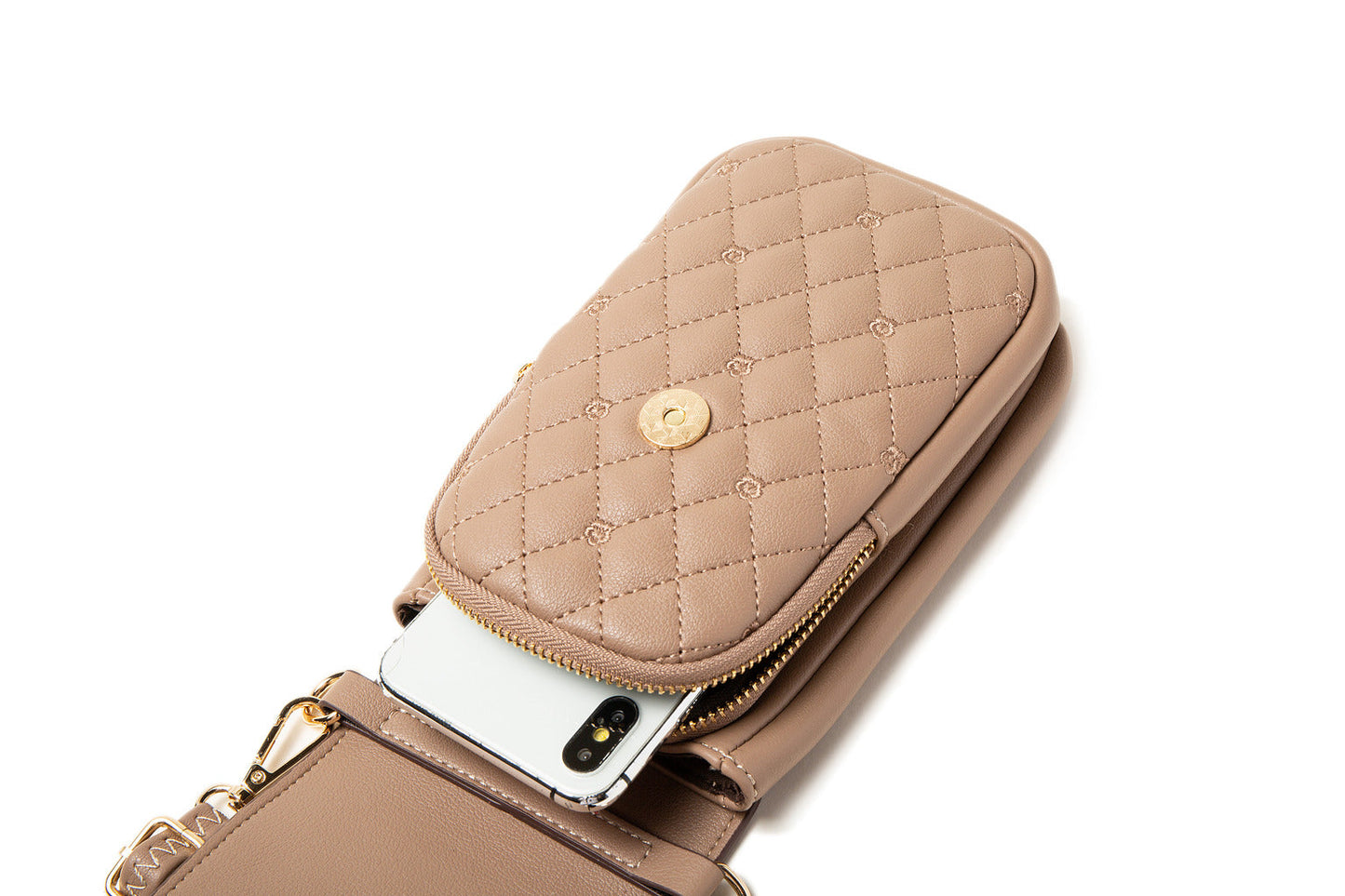 GESSY CROSS BODY FLAP PHONE BAG IN COFFEE