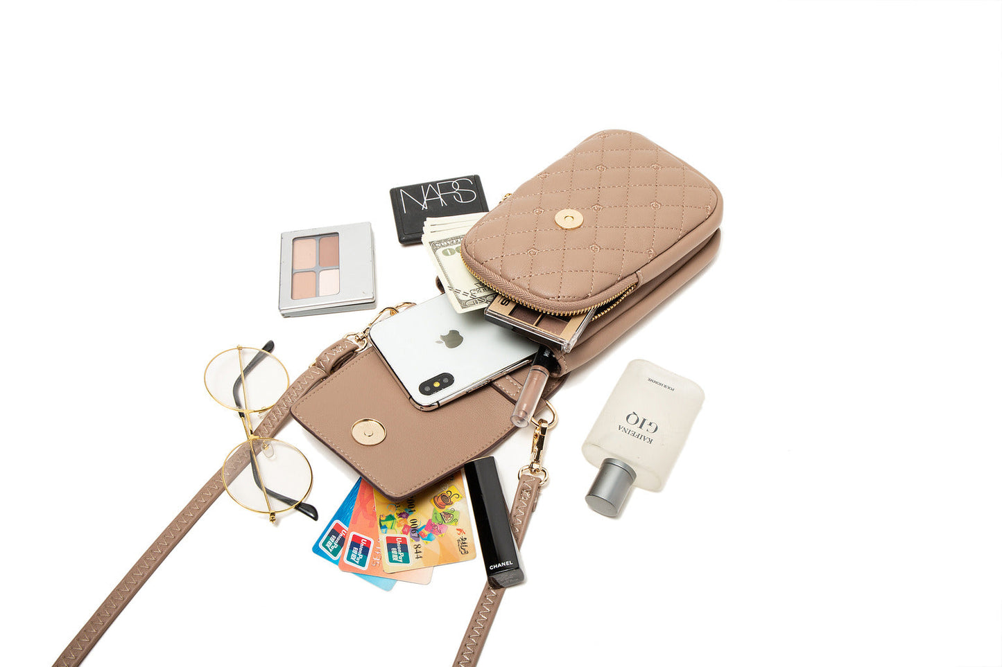 GESSY CROSS BODY FLAP PHONE BAG IN COFFEE