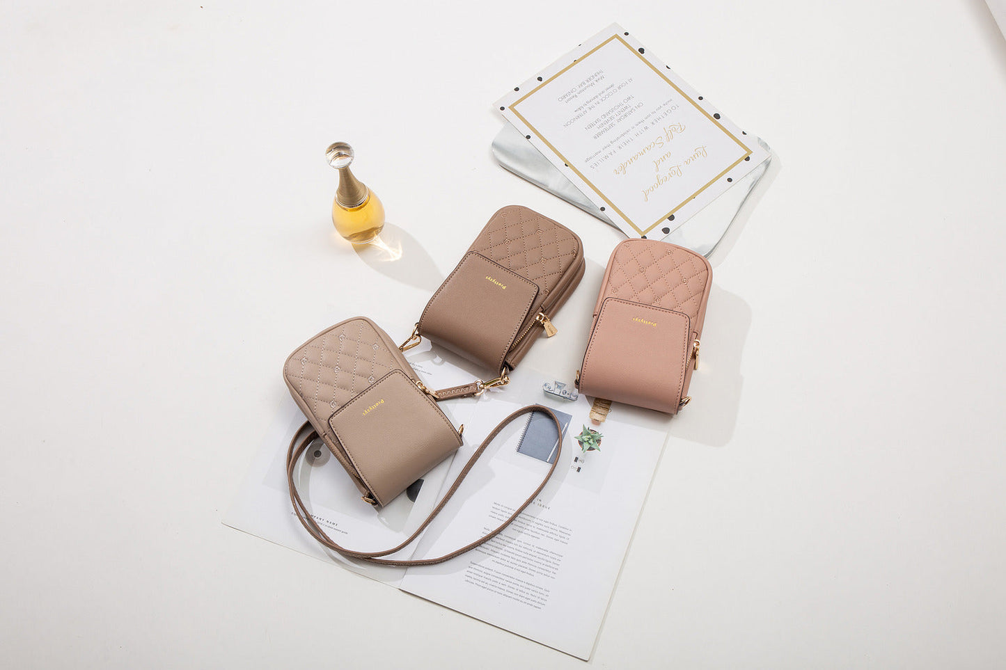 GESSY CROSS BODY FLAP PHONE BAG IN COFFEE