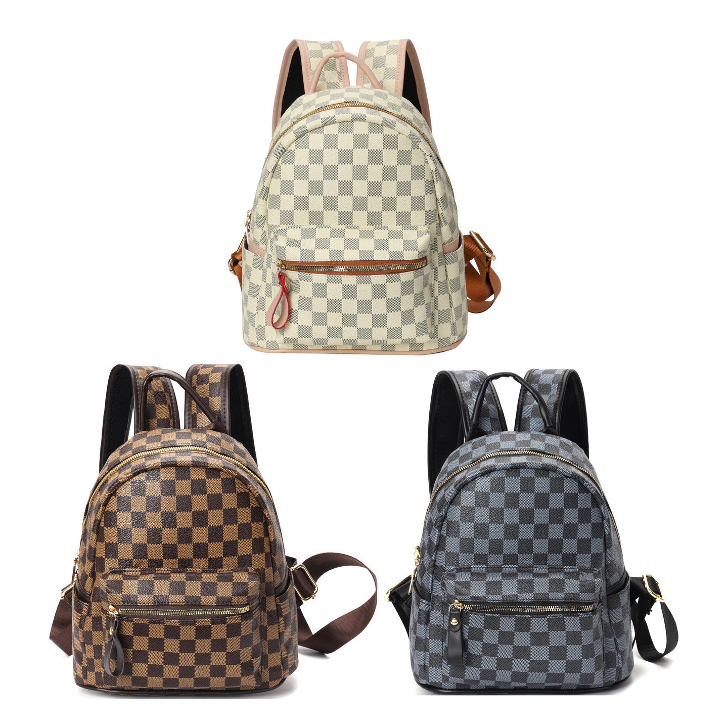 GESSY PU LEATHER CHECKERED PRINT PACKBAG IN WHITE