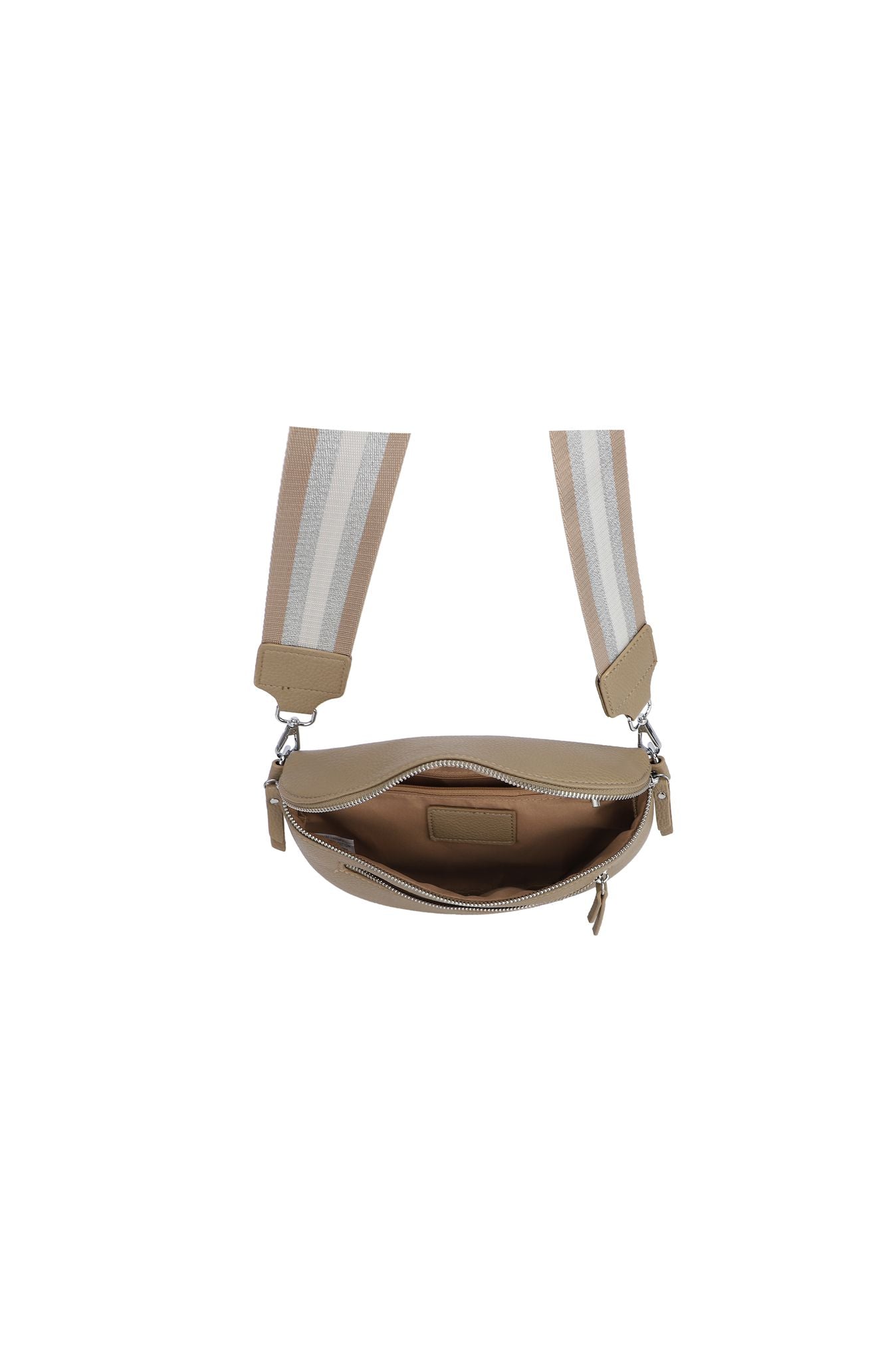 GESSY DOUBLE ZIP BELT WAIST BUM BAG WITH STRIP PATTERNED SHOULDER STRAP