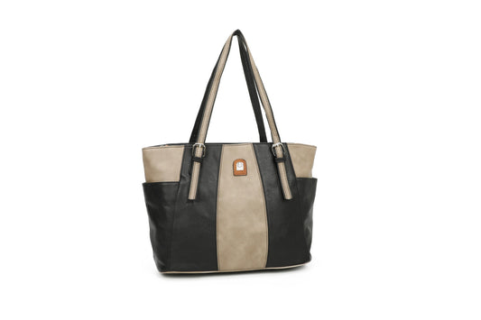 GESSY LARGE CAPACITY COLORBLOCK HANDBAG IN BLACK/APRICOT