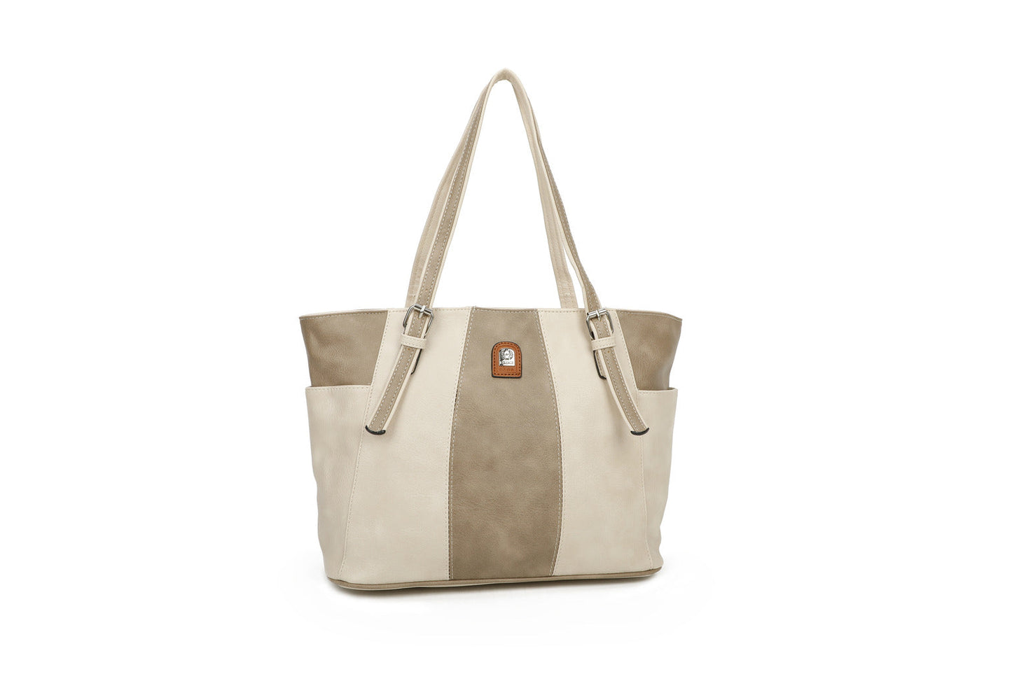 GESSY LARGE CAPACITY COLORBLOCK HANDBAG IN BEIGE
