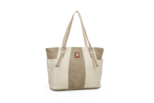 GESSY LARGE CAPACITY COLORBLOCK HANDBAG IN BEIGE