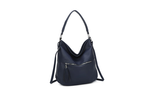 GESSY DOUBLE-ROW ZIP FAUX LEATHER HANDBAG IN BLUE