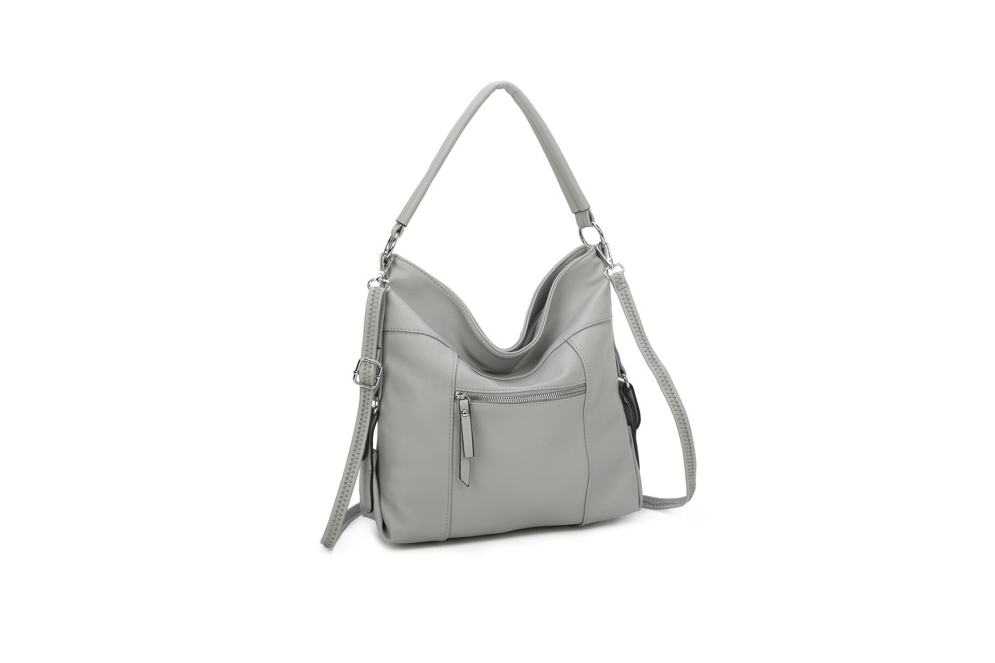 GESSY FRONT ZIP STYLISH HANDBAG IN GREY
