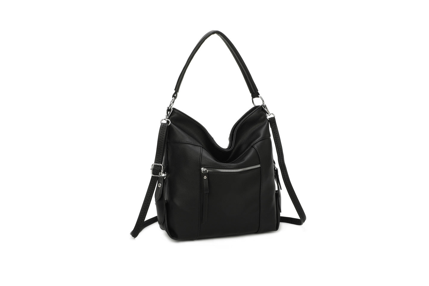GESSY FRONT ZIP STYLISH HANDBAG IN BLACK