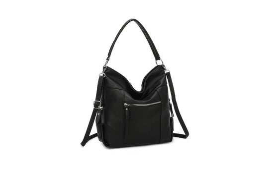 GESSY FRONT ZIP STYLISH HANDBAG IN BLACK