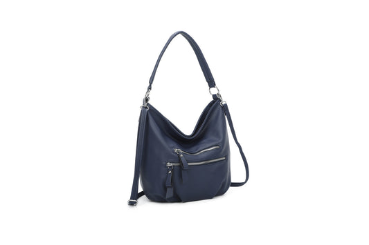 GESSY DOUBLE-ROW ZIP FAUX LEATHER HANDBAG IN BLUE