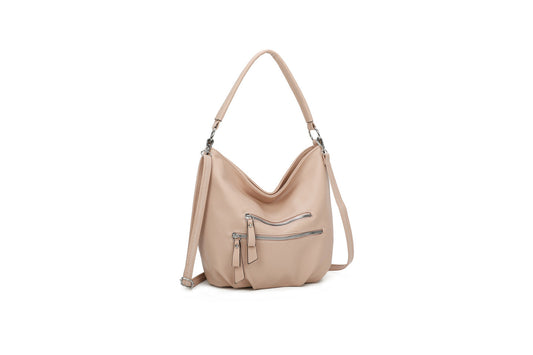 GESSY DOUBLE-ROW ZIP FAUX LEATHER HANDBAG IN PINK