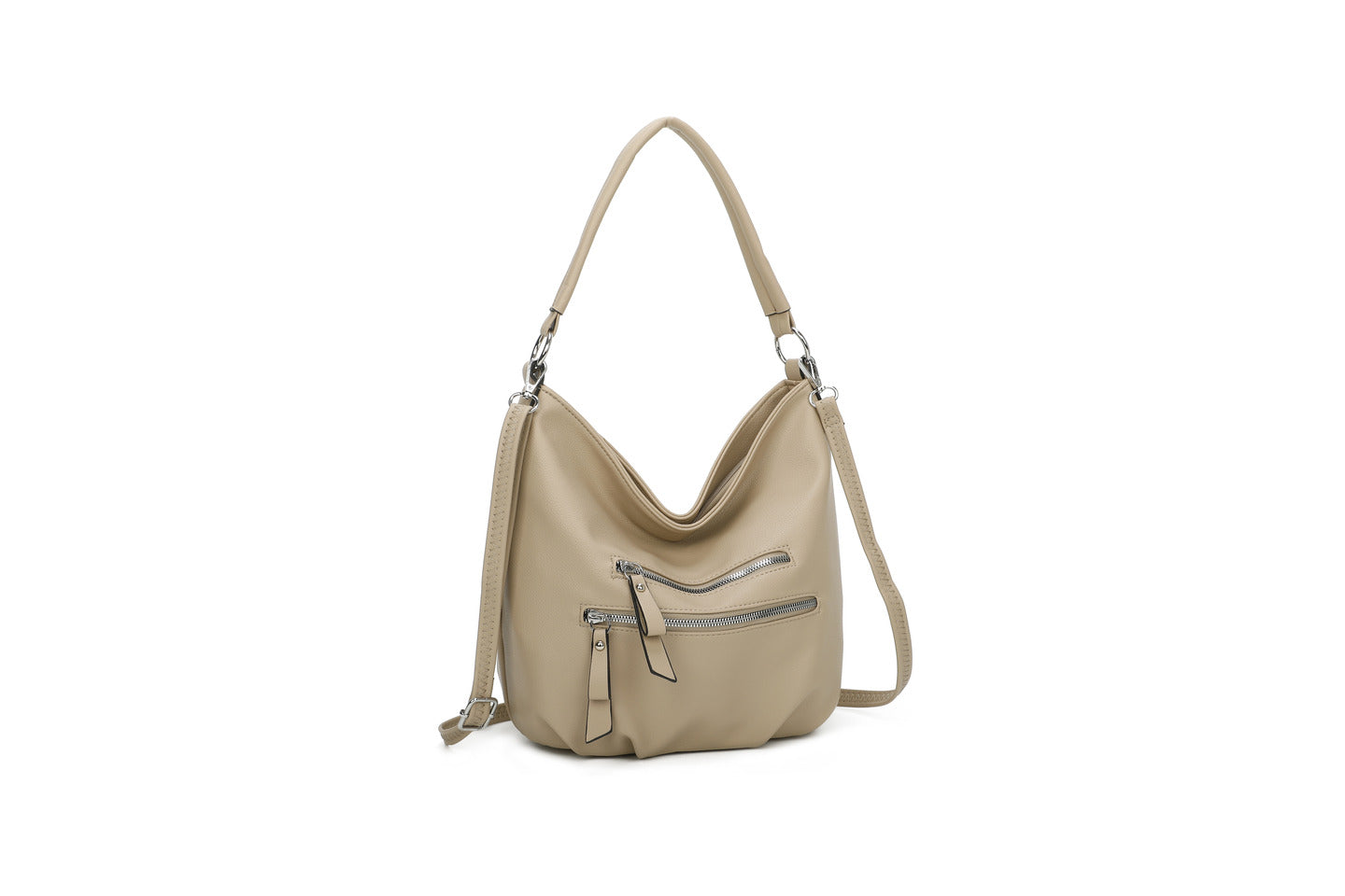 GESSY DOUBLE-ROW ZIP FAUX LEATHER HANDBAG IN APRICOT