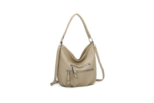 GESSY DOUBLE-ROW ZIP FAUX LEATHER HANDBAG IN APRICOT