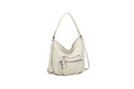 GESSY DOUBLE-ROW ZIP FAUX LEATHER HANDBAG IN BEIGE