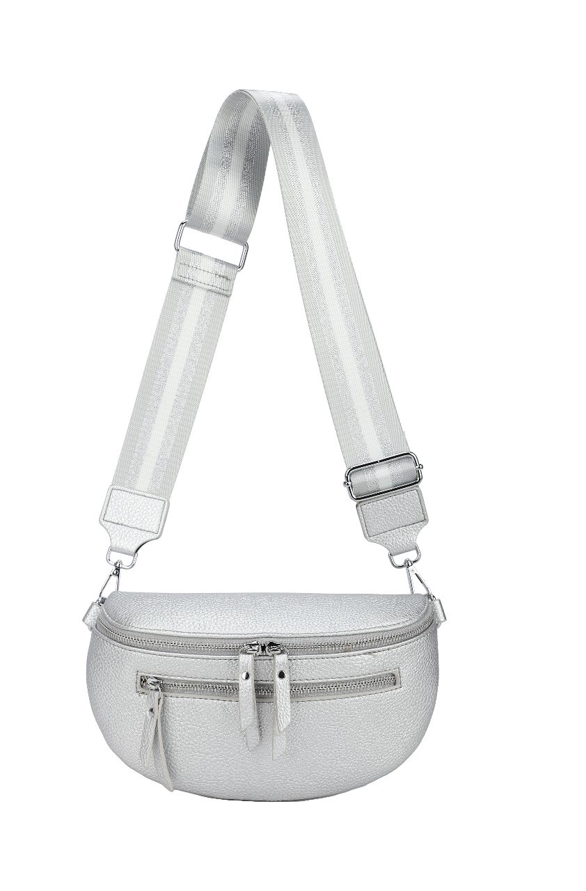 GESSY DOUBLE ZIP BELT WAIST BUM BAG WITH STRIP PATTERNED SHOULDER STRAP