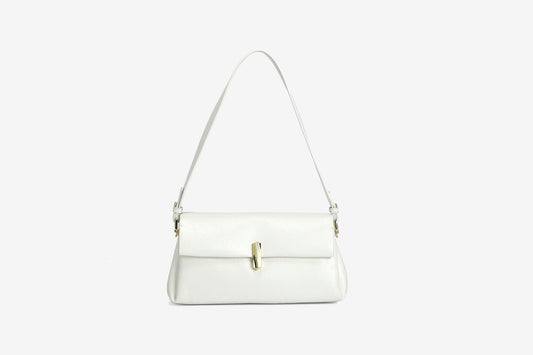 GESSY TWIST LOCK FLAP SHOULDER BAG IN WHITE