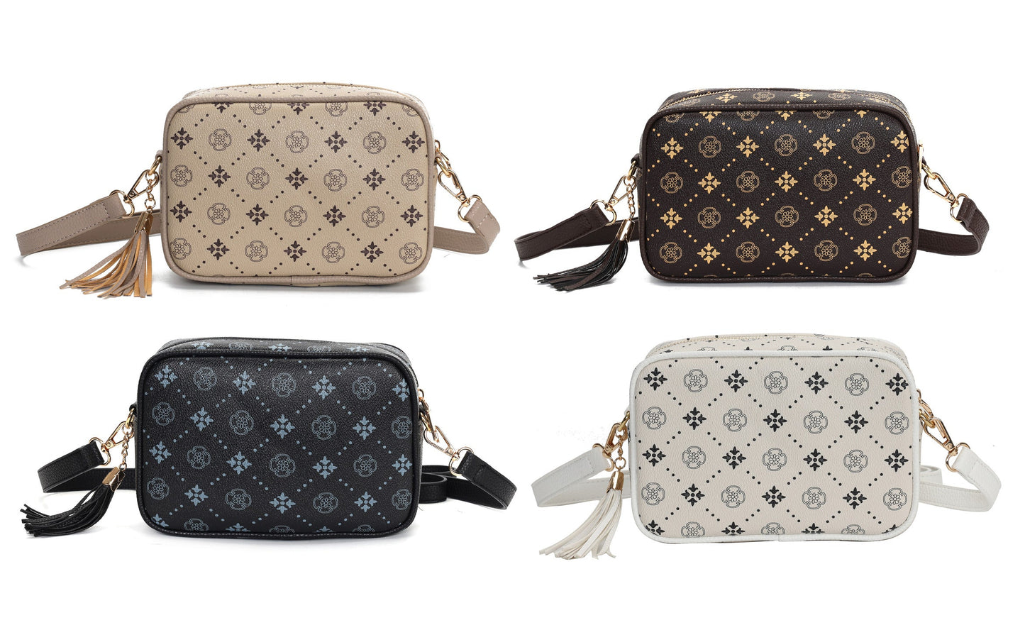 GESSY CLASSIC PRINTED CAMERA CLUTCH HANDBAG IN BLACK