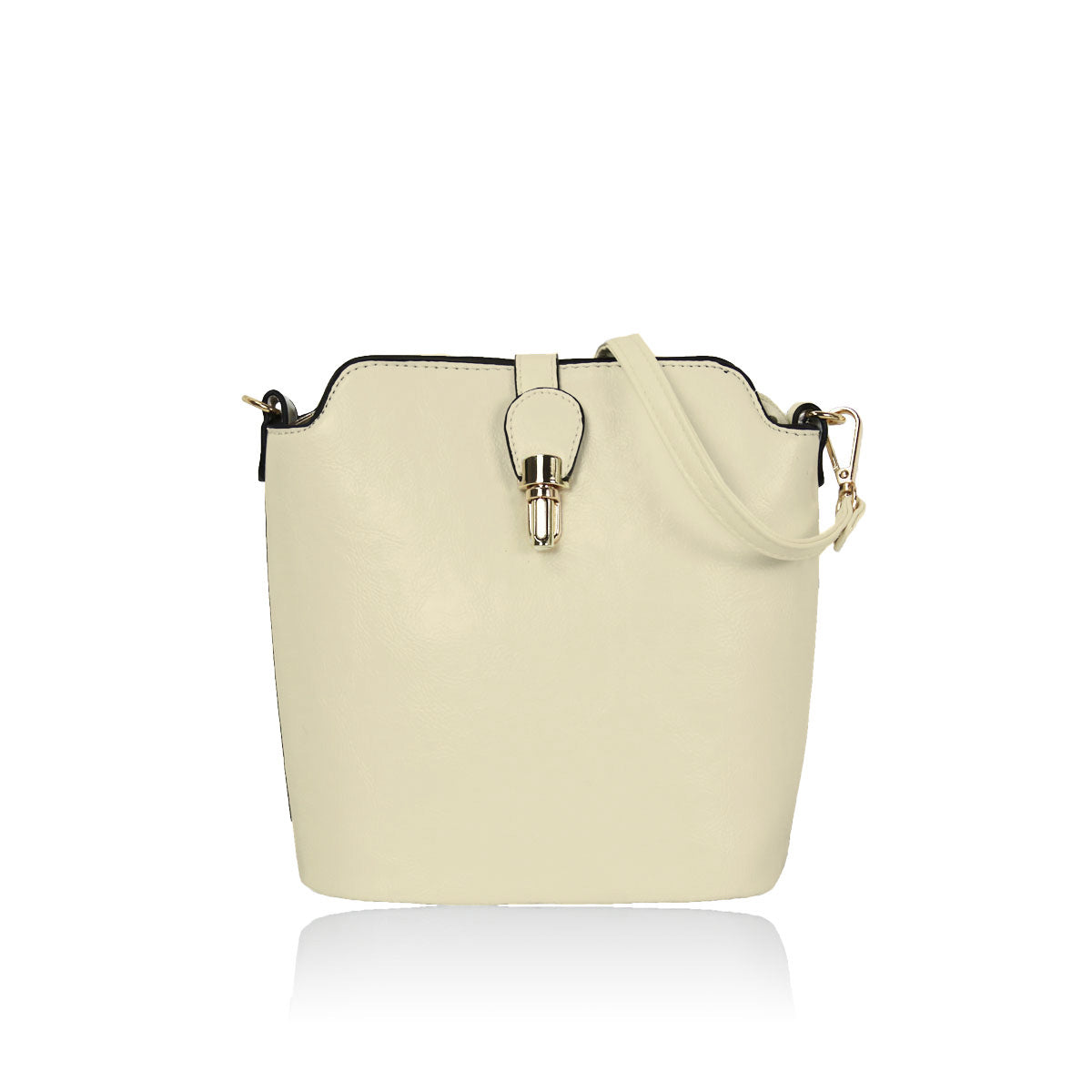 GESSY SLEEK VEGAN LEATHER LOOP LOCKER HANDBAG IN CREAM